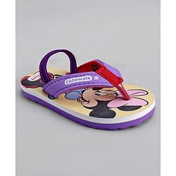 Cute Walk by Babyhug Disney Flip Flops With Back Strap & Minnie Mouse Print - Pink & Purple