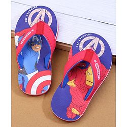 Cute Walk by Babyhug Marvel Flip Flops with Avengers Print - Red & Blue