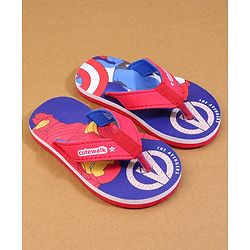 Cute Walk by Babyhug Marvel Flip Flops with Avengers Print - Red & Blue