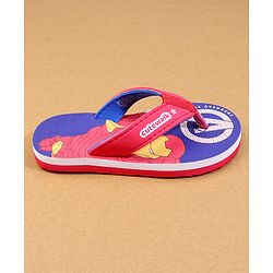 Cute Walk by Babyhug Marvel Flip Flops with Avengers Print - Red & Blue