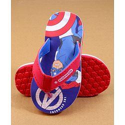 Cute Walk by Babyhug Marvel Flip Flops with Avengers Print - Red & Blue