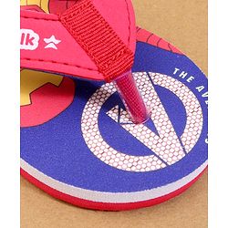 Cute Walk by Babyhug Marvel Flip Flops with Avengers Print - Red & Blue