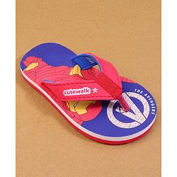 Cute Walk by Babyhug Marvel Flip Flops with Avengers Print - Red & Blue