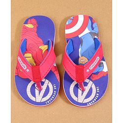 Cute Walk by Babyhug Marvel Flip Flops with Avengers Print - Red & Blue