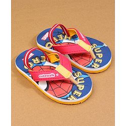 Cute Walk by Babyhug Marvel Back Strap Flip Flops with Spiderman Print - Red & Blue