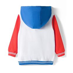 Babyhug Knit Premium Light Gauge Terry Full Sleeves Hooded T-Shirt and Joggers Set With Kangaroo Pockets & Super Star Text Print - Blue & White