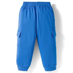 Babyhug Knit Premium Light Gauge Terry Full Sleeves Hooded T-Shirt and Joggers Set With Kangaroo Pockets & Super Star Text Print - Blue & White