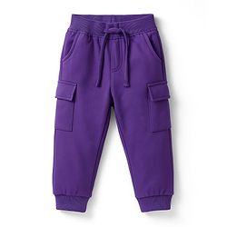 Babyhug Knit Premium Light Gauge Terry Full Doctor Sleeves T-Shirt & Joggers Set with Always Ahead Text Print - Purple