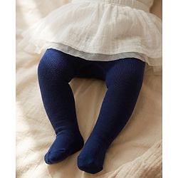 Cute Walk By Babyhug Antibacterial Footed Solid Color Tights - Navy Blue