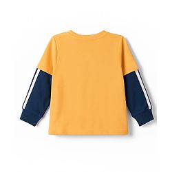Babyhug Knit Premium Light Gauge Terry Full Doctor Sleeves T-Shirt & Joggers Set with California Text Print -  Yellow & Navy Blue