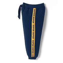 Babyhug Knit Premium Light Gauge Terry Full Doctor Sleeves T-Shirt & Joggers Set with California Text Print -  Yellow & Navy Blue