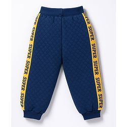 Babyhug Knit Premium Light Gauge Terry Full Doctor Sleeves T-Shirt & Joggers Set with California Text Print -  Yellow & Navy Blue