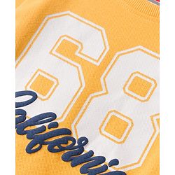Babyhug Knit Premium Light Gauge Terry Full Doctor Sleeves T-Shirt & Joggers Set with California Text Print -  Yellow & Navy Blue