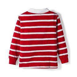Babyhug Terry Knit Full Sleeves Polo T-Shirt and Pant Set With Stripes  - White & Red