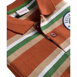 Babyhug Single Jersey Knit Full Sleeves Striped Polo T-Shirt & Lounge Pant Set With Brooklyn Patch - Red & Green