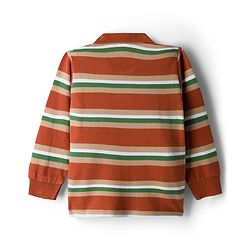 Babyhug Single Jersey Knit Full Sleeves Striped Polo T-Shirt & Lounge Pant Set With Brooklyn Patch - Red & Green