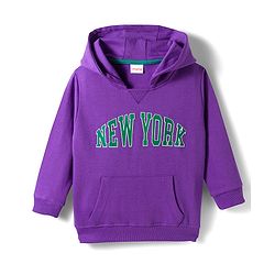 Babyhug Knit Premium Light Gauge Terry Full Sleeves Hooded T-Shirt & Lounge Pant Set With Text Print - Purple