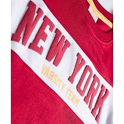 Babyhug Knit Premium Light Gauge Terry Full Sleeves  T-Shirt and Jogger Set With New York Text Print - Red