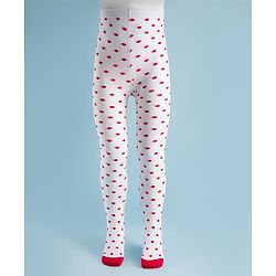 Cute Walk By Babyhug Knit Antibacterial Polka Dots Design Footed Tights - White