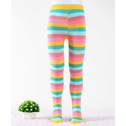 Cute Walk By Babyhug Knit Antibacterial Stripes Footed Tights - Multicolor