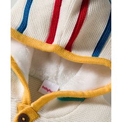 Babyhug Knit Full Sleeves Hooded Front Open Sweater with Stripes & Embroidery - Multicolor