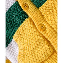 Babyhug Knit Full Sleeves Front Open Hooded Sweater With Stripes - Blue