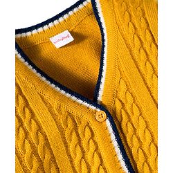 Babyhug Knit Full Sleeves Front Open Sweater with Cable Knit Design - Mustard