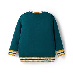 Babyhug Knit Full Sleeves Front Open Sweater With Tape Detailing - Teal Blue