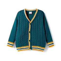 Babyhug Knit Full Sleeves Front Open Sweater With Tape Detailing - Teal Blue