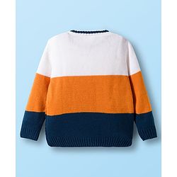 Babyhug Knit Full Sleeves Colorblock Pullover with Cable Knit Design - White & Navy Blue