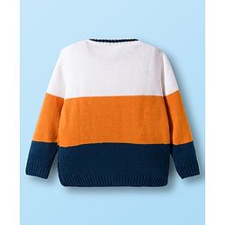 Babyhug Knit Full Sleeves Colorblock Pullover with Cable Knit Design - White & Navy Blue