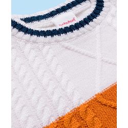 Babyhug Knit Full Sleeves Colorblock Pullover with Cable Knit Design - White & Navy Blue