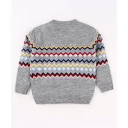 Babyhug Knit Full Sleeves Pullover Sweater with Aztec Design - Grey
