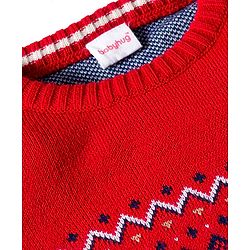 Babyhug Knit Full Sleeves Pullover Sweater with Aztec Design - Red