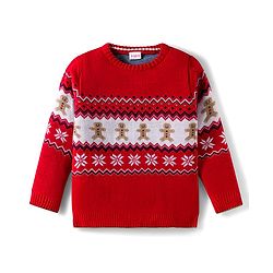 Babyhug Knit Full Sleeves Pullover Sweater with Aztec Design - Red