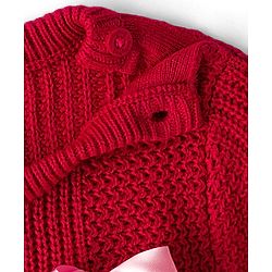 Babyhug Knit Full Sleeves Pullover With Reindeer & Bow Applique and Kangaroo Pocket - Dark Pink