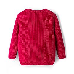 Babyhug Knit Full Sleeves Pullover With Reindeer & Bow Applique and Kangaroo Pocket - Dark Pink