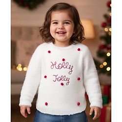 Babyhug Knit Full Sleeves Extra Soft Hairy Yarn Pullover Sweater with Text Embroidery - White