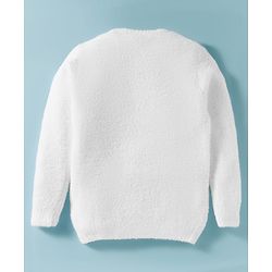 Babyhug Knit Full Sleeves Extra Soft Hairy Yarn Pullover Sweater with Text Embroidery - White