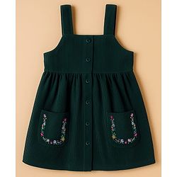 Babyhug Cotton Woven Full Sleeves Frock With Inner Tee & Floral Embroidery - Green