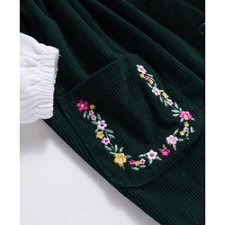 Babyhug Cotton Woven Full Sleeves Frock With Inner Tee & Floral Embroidery - Green