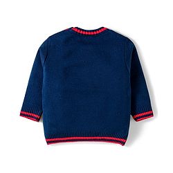 Babyhug Knitted Full Sleeves Sweater Set With Teddy Bear Design - Navy Blue