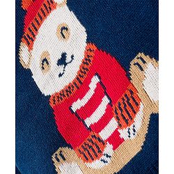 Babyhug Knitted Full Sleeves Sweater Set With Teddy Bear Design - Navy Blue