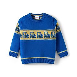 Babyhug Knitted Full Sleeves Sweater Set With Tractor Design - Royal Blue