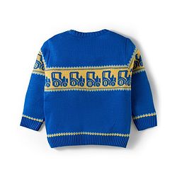 Babyhug Knitted Full Sleeves Sweater Set With Tractor Design - Royal Blue