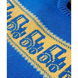 Babyhug Knitted Full Sleeves Sweater Set With Tractor Design - Royal Blue