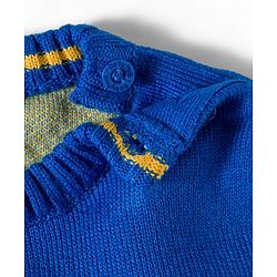 Babyhug Knitted Full Sleeves Sweater Set With Tractor Design - Royal Blue