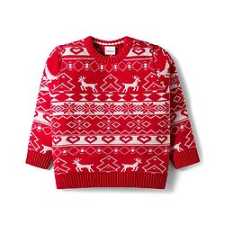 Babyhug Knit Full Sleeves Sweater Set With Deer Design - Red