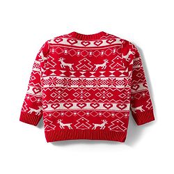 Babyhug Knit Full Sleeves Sweater Set With Deer Design - Red