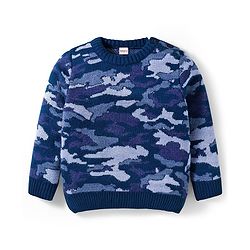 Babyhug Knit Full Sleeves Pullover Sweater Set with Camouflage Design - Navy Blue